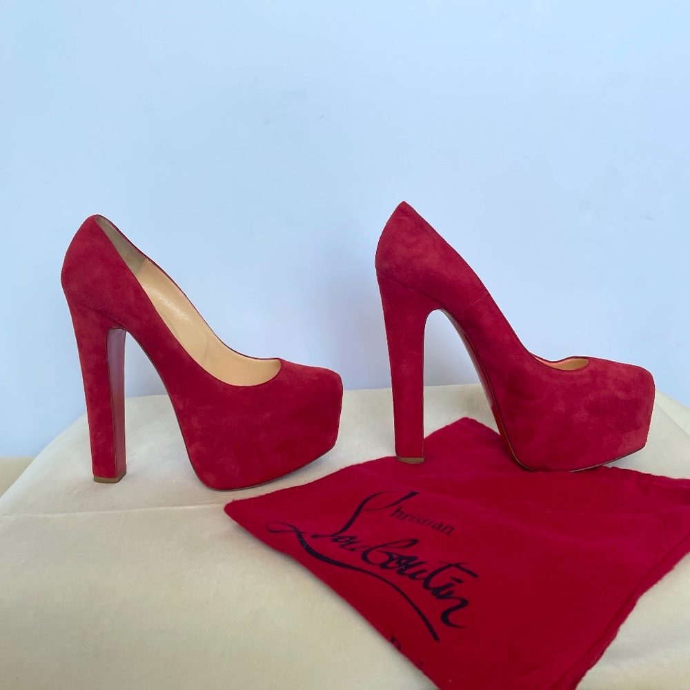 Christian Louboutin Red Suede Platform Pumps